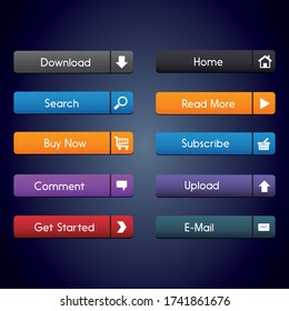 Webpage button collection shinny horizontal design free vector
