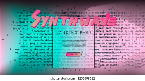 Web-page Design Template in Retrofuturistic/ Synthwave style. 80s-90s Video Game Design Inspirated.