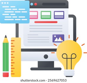 webpage designing concept, ai powered Website builder vector color icon design, Web hosting service Symbol, Computing machines Sign, Internet Application Management stock illustration