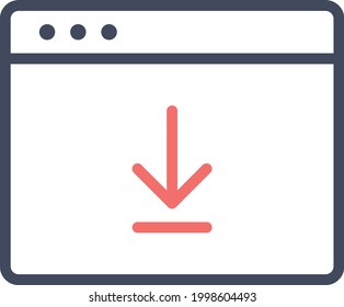 Webpage, download, arrow icon vector image. Can also be used for Webpages. Suitable for use on web apps, mobile apps and print media.