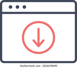 Webseite, Download, Browser-Symbol Vektorbild. Kann auch für die Informationstechnologie verwendet werden. Geeignet für den Einsatz in Web-Apps, mobilen Apps und Printmedien.