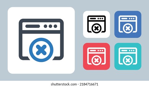 Webpage Error Icon - Vector Illustration . Web, Browser, Error, Website, Not Found, Access Denied, Restricted, Cancel, Remove, Line, Outline, Flat, Icons .