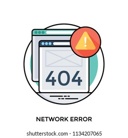 A webpage having error sign on top with the 404 numeric onscreen, network error icon 