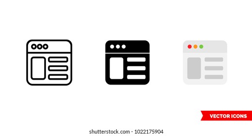 Webpage icon of 3 types: color, black and white, outline. Isolated vector sign symbol.