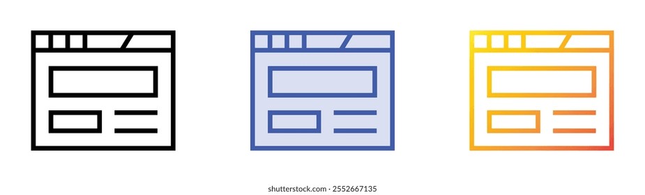 icono de página web. Lineal, relleno azul y diseño de estilo degradado aislado sobre fondo blanco