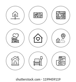 Webpage icon set. collection of 9 outline webpage icons with app, home, landing page icons. editable icons.