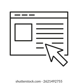 Interface Da Página Web Com O Ícone De Linha De Cursor. Símbolo De Estrutura De Tópicos De Navegação, Navegação E Interação Do Usuário. Experiência Digital E Design De Sites. Traço editável. Ilustração de vetor isolada.