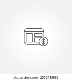 a webpage layout icon with a dollar sign, symbolizing online transactions or financial-related web content.