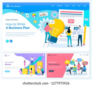 Webpage with links of business plan, successful mission, statistical data analysis. Screen of teamwork with laptops, rise up diagram in flat style vector
