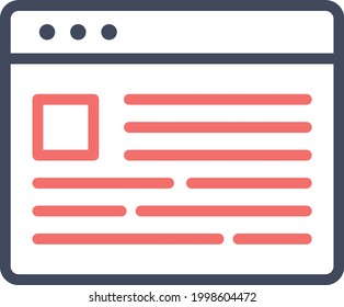 Webpage, news, layout icon vector image. Can also be used for Webpages. Suitable for use on web apps, mobile apps and print media.