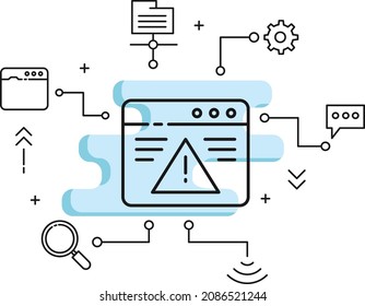 Página web no encontrada material de error, Problema con la ilustración del sitio web, concepto de falla web, Navegador con marcas de exclamación Diseño de icono vector, computación en nube y servicios de alojamiento de Internet Símbolo,