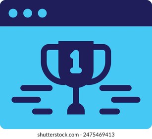 webpage rank in SEO icon flat style with blue color