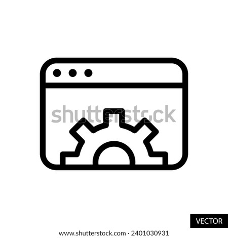 Webpage and settings sign, website maintenance, web optimization concept vector icon in line style design for website, app, UI, isolated on white background. Editable stroke. EPS10 vector illustration