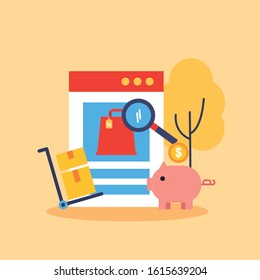 webpage with shopping online technology vector illustration design