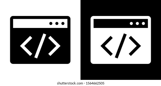 Webpage Source Code. Glyph Icon In White And Black Version.