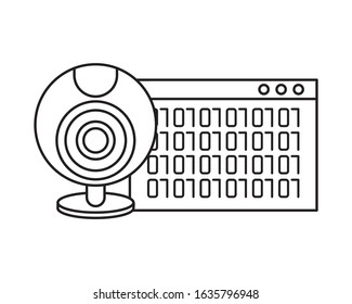 webpage template with binary code numbers and webcam vector illustration design