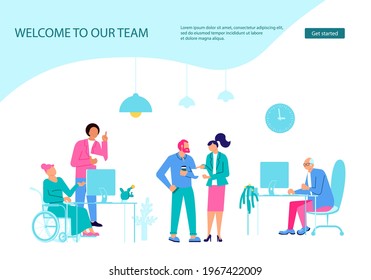 Webpage template of business characters working in office
