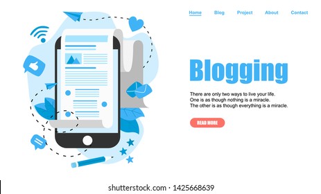 Webpage Template, Business, communication, internet blogging post. Flat design vector illustration.	