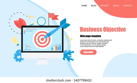 Webpage template. Business objective with an arrow, hit the target, goal achievement. Business concept vector illustration	