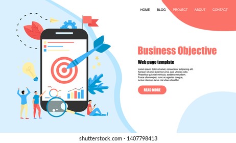 Webpage template. Business objective with an arrow, hit the target, goal achievement. Business concept vector illustration	