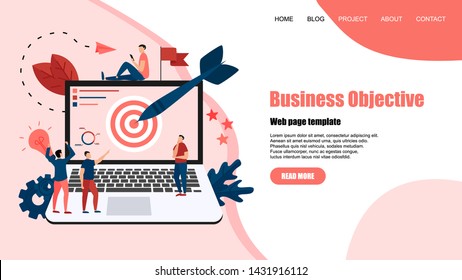 Webpage template. Business objective with an arrow, hit the target, goal achievement. Business concept vector illustration	
