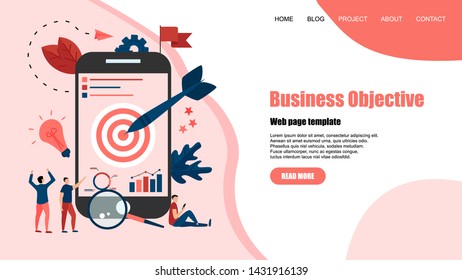 Webpage template. Business objective with an arrow, hit the target, goal achievement. Business concept vector illustration	