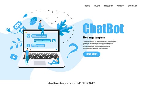 Webpage Template. Chatbot business concept. Communication with chatbot. Artificial intelligence in customer support