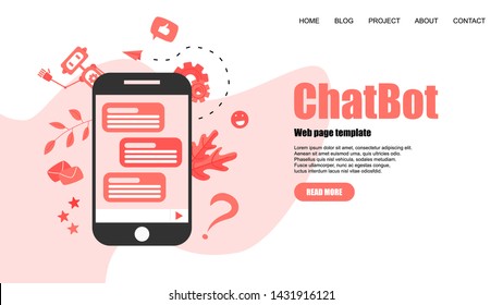 Webpage Template. Chatbot business concept. Communication with chatbot. Artificial intelligence in customer support	