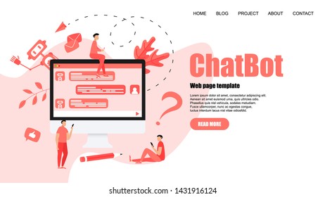 Webpage Template. Chatbot business concept. Communication with chatbot. Artificial intelligence in customer support	