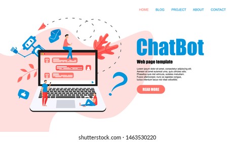 Webpage Template. Chatbot business concept. Communication with chatbot. Artificial intelligence in customer support	
