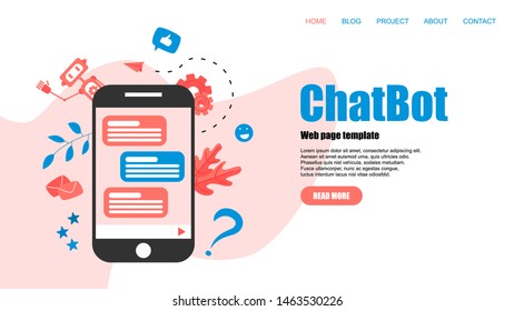 Webpage Template. Chatbot business concept. Communication with chatbot. Artificial intelligence in customer support	