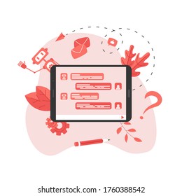Seitenvorlage. Chatbot Business-Konzept. Kommunikation mit dem Chatbot. Künstliche Intelligenz im Kundendienst	
