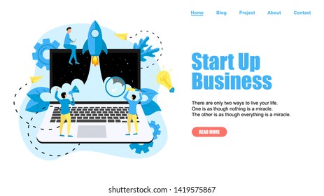 Webpage Template. Concept of startup launch of a new online business	