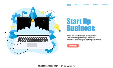 Webpage Template. Concept of startup launch of a new online business	