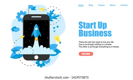 Webpage Template. Concept of startup launch of a new online business	