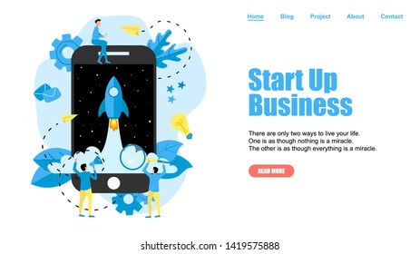 Webpage Template. Concept of startup launch of a new online business	