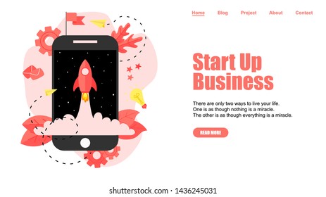 Webpage Template. Concept of startup launch of a new online business	