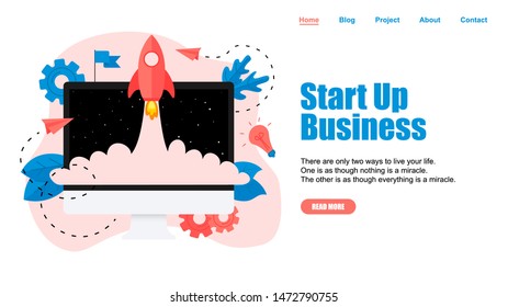 Webpage Template. Concept of startup launch of a new online business	
