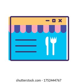 webpage template with cutleries delivery service line and fill style vector illustration design