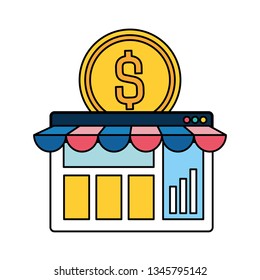 webpage template with ecommerce tent and coin