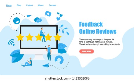 Webpage Template. Five star customer online rating. Concept of feedback.	