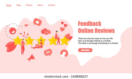 Webpage Template. Five star customer 
 rating. Concept of feedback.	
