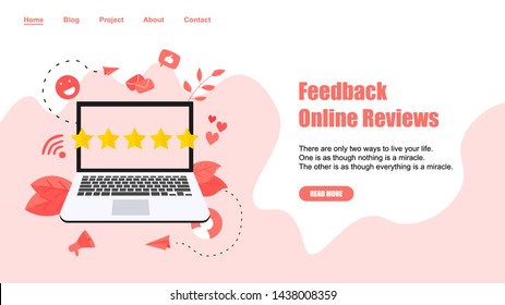 Webpage Template. Five star customer online rating. Concept of feedback.	