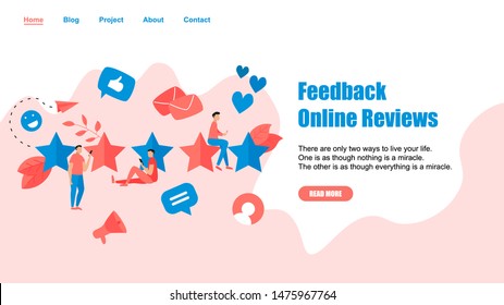 Webpage Template. Five star customer online rating. Concept of feedback.	