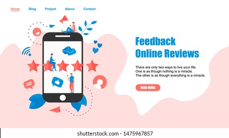 Webpage Template. Five star customer online rating. Concept of feedback.	
