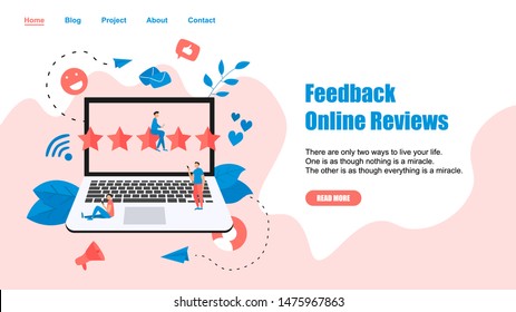 Webpage Template. Five star customer online rating. Concept of feedback.	