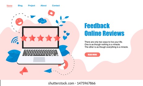 Webpage Template. Five star customer online rating. Concept of feedback.	