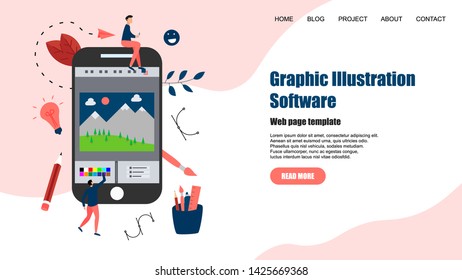 Webpage Template. Flat vector graphic drawing concept with open illustration application with a creative project	