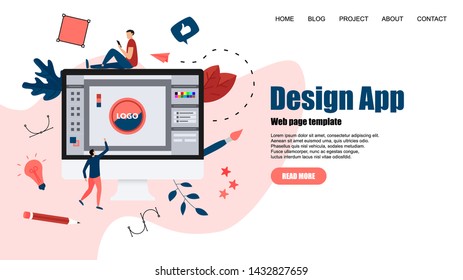 Webpage Template. Flat vector graphic design concept with an open design application with a creative project	
