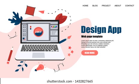 Webpage Template. Flat vector graphic design concept with an open design application with a creative project	